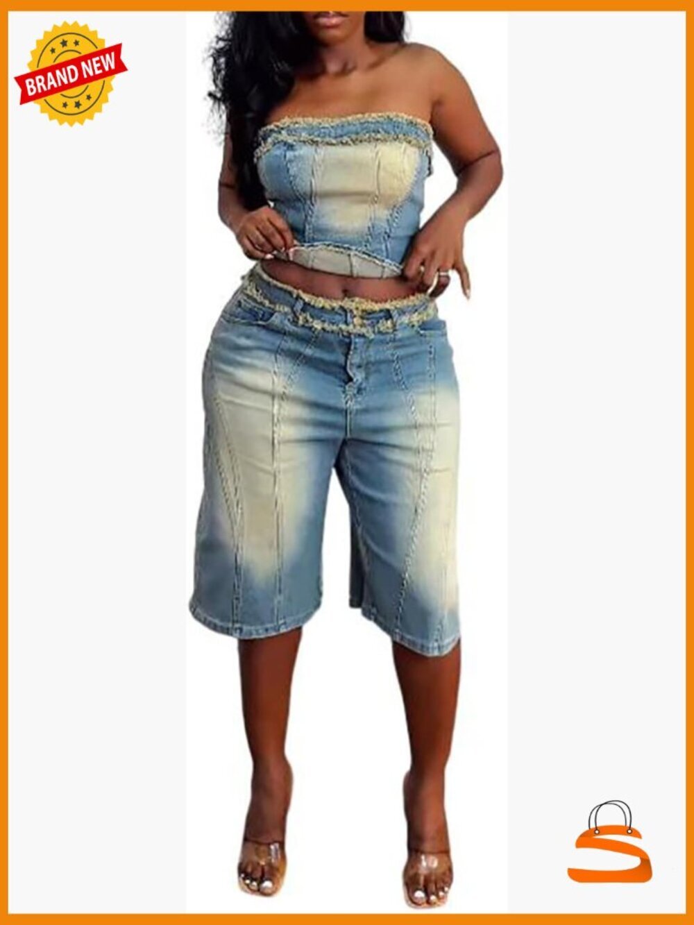 Vintage Denim Two Piece Set - Tube Top & Short Pants Y2K Track Suit Summer